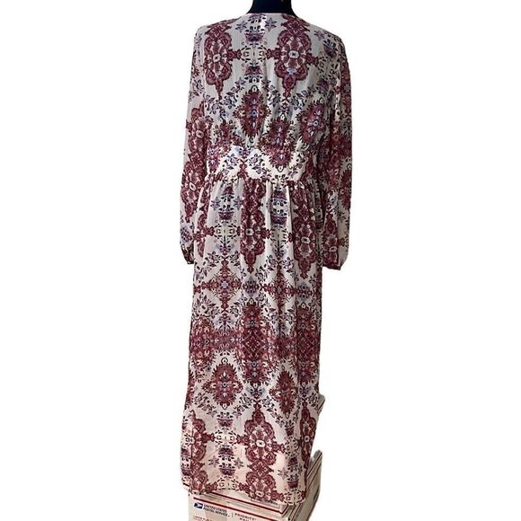Sheer Pink Floral Print Duster Womens Boho Front Button Puff Sleeves Size M - Picture 2 of 6